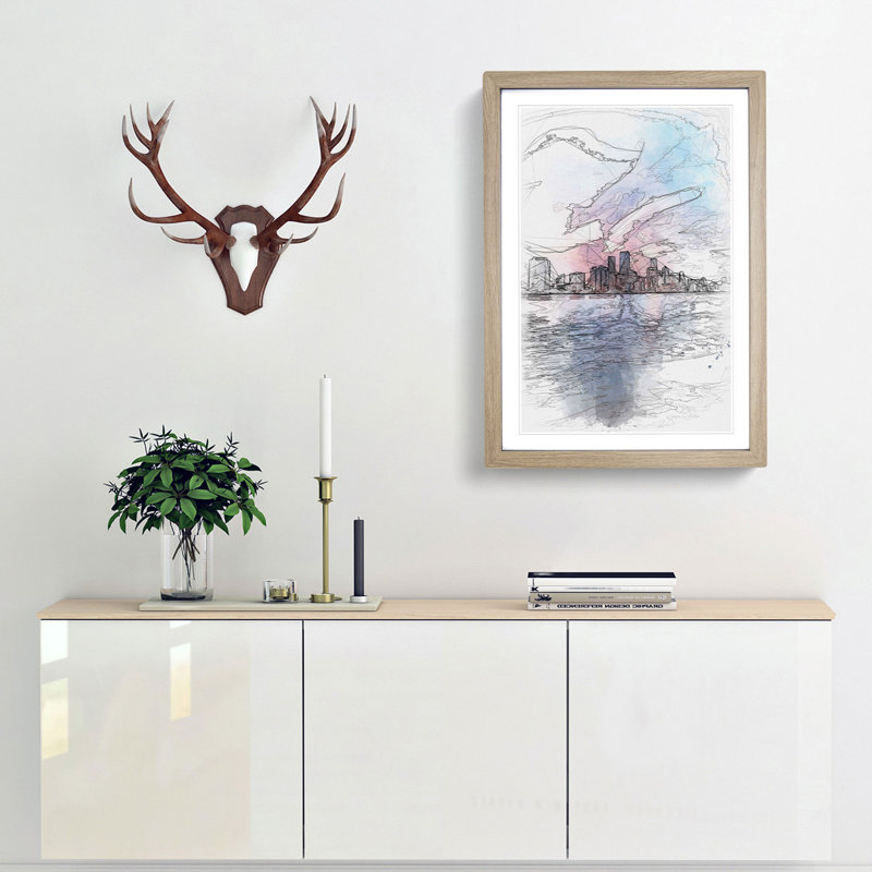 Miami Florida Skyline - Single Picture Frame Painting on MDF, 45cm H x 33cm W x 2cm D, Oak Framed