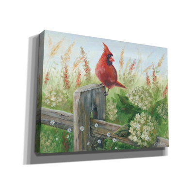 «Cardinal on Fence» par Pam Britton, art mural sur toile