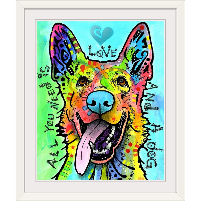 «Love and a Dog», reproduction, H 38 po x l 32 po x P 1 po, Cadre blanc