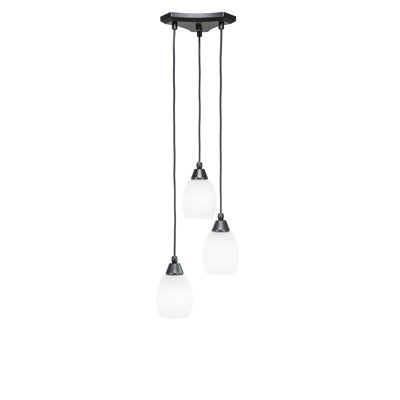 Luminaire suspendu à grappe de cordon 3 lumières Europa au fini noir mat avec verre en lin Cayenne de 5 po