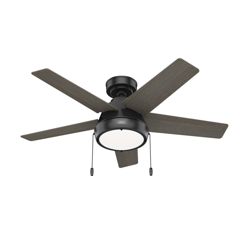 Ventilateur de plafond standard à 5 pales de 44 po avec télécommande et ensemble d'éclairage inclus Burroughs, Noir mat