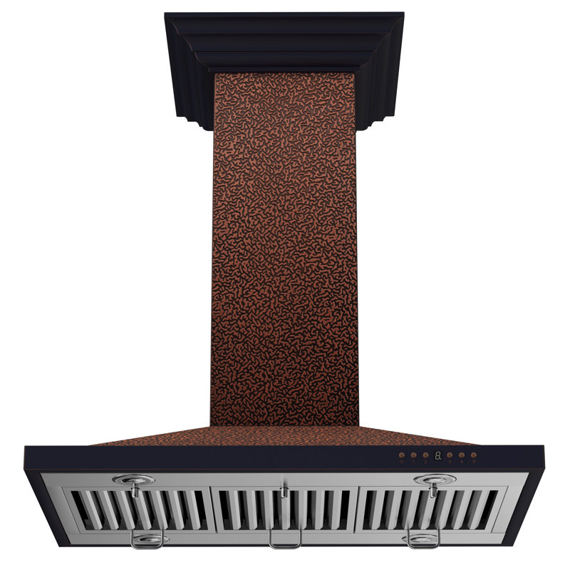 30" 400 CFM Ducted Island Range Hood, Hand-Hammered Copper, 36"