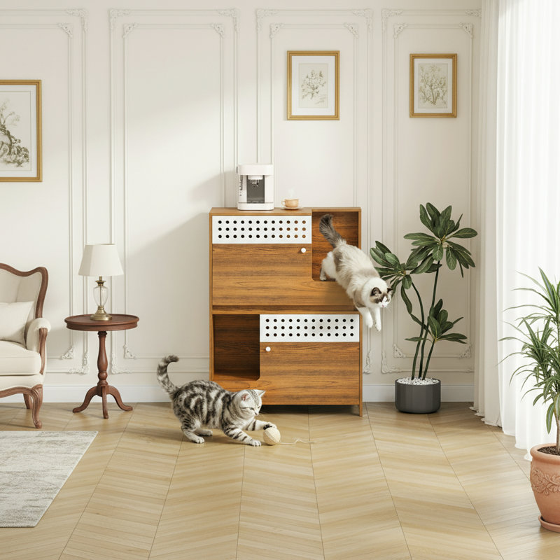 Buffet 2 en 1, maison de chat, Brun