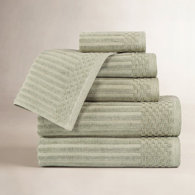 Ruvins Cotton Highly Absorbent 6-Piece Solid and Checkered Border Towel Set