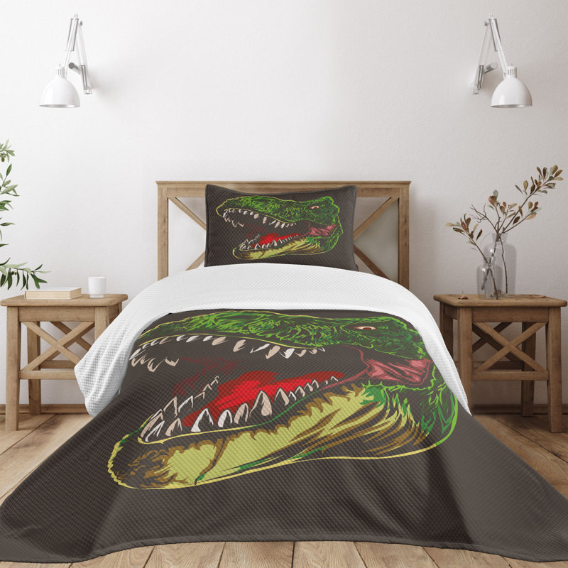 Twin White Dinosaur Quilted Bedspread Set with Pillow Sham