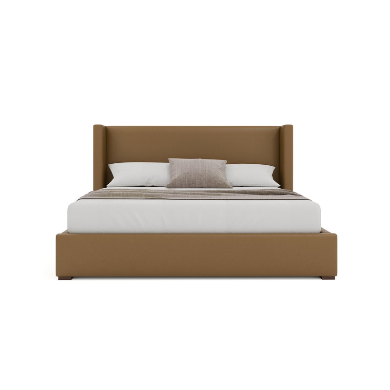 Vegan Leather Wingback Bed, King, Caramel