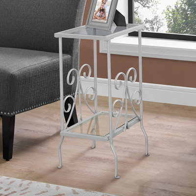 Table d'appoint, table d'appoint, table de bout, table de chevet, lampe, verre trempé, métal gris, transitionnel