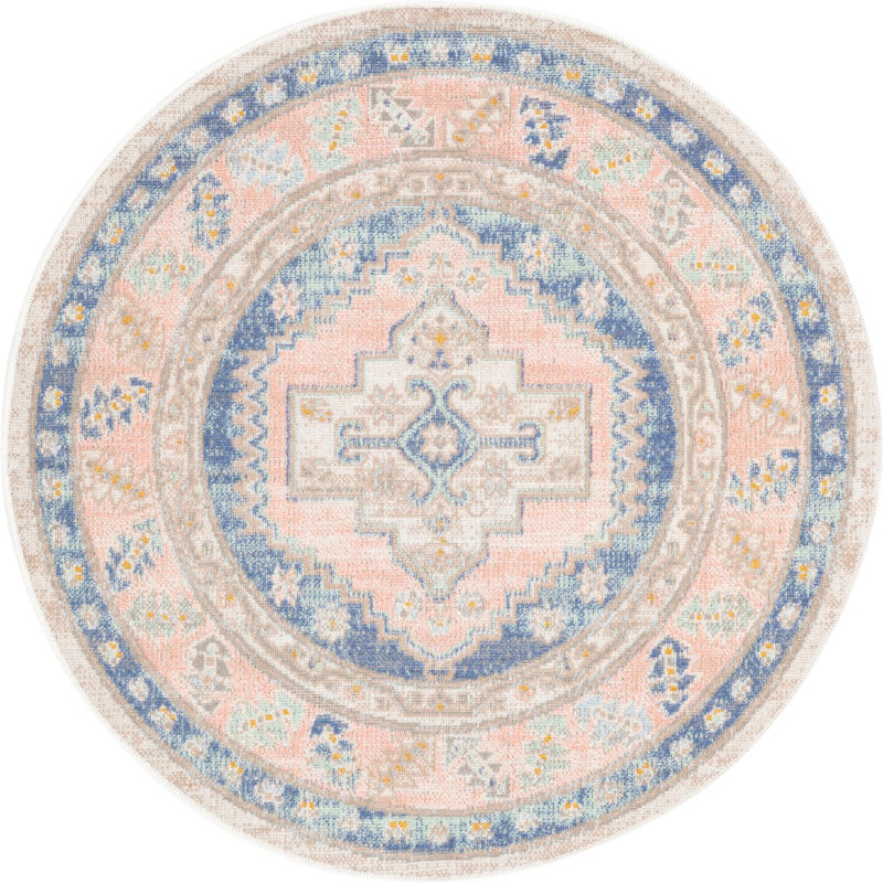 Tapis oriental bleu Shauntrelle, Rond 3 pi 3 po