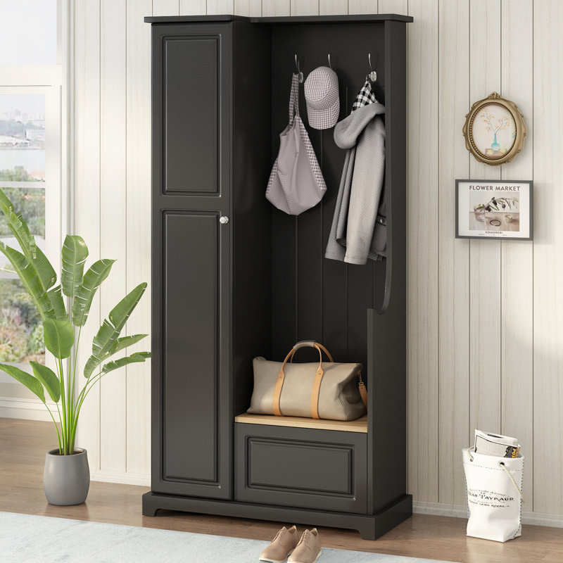 Raimer  Hall Tree with Flip-Up Bench, Minimalist Hallway Shoe Cabinet with Adjustable Shelves, Multifunctional Furniture with Hanging Hooks