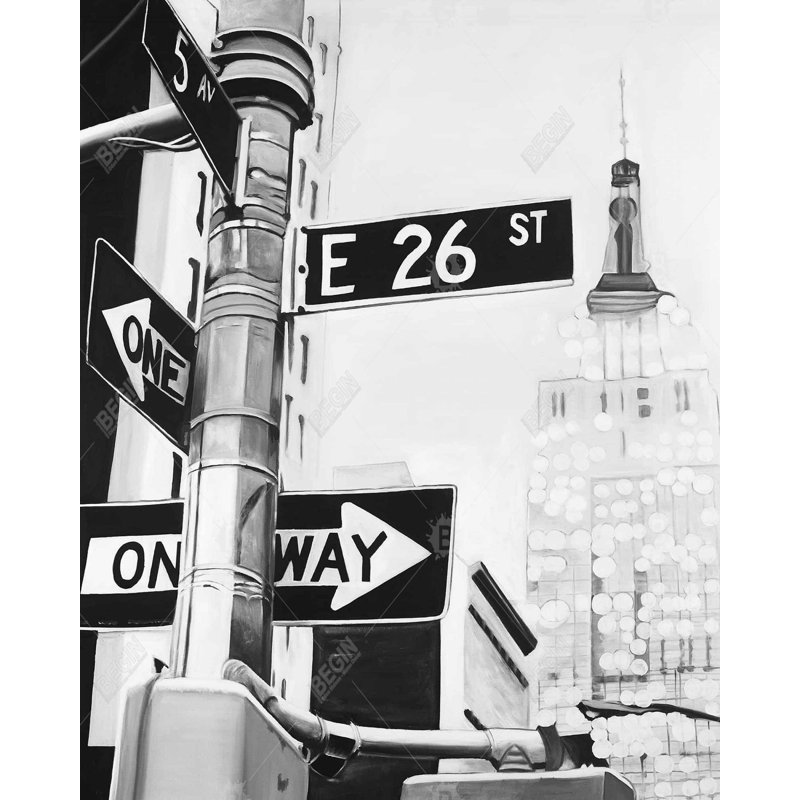 New York City Street Signs - Toile encadrée monochrome noire