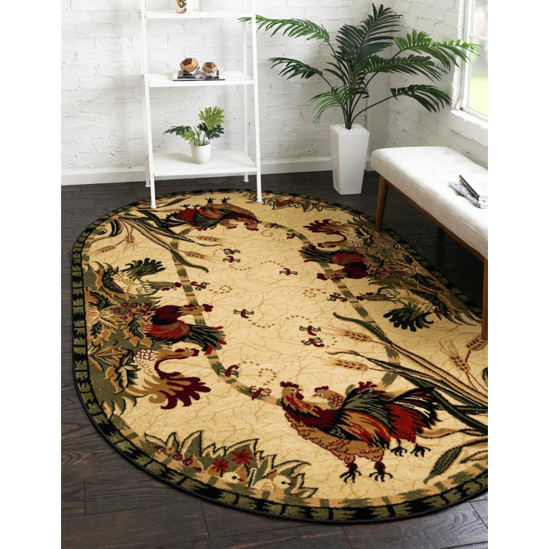Tapis noir / vert Andersonville, Ovale 5 pi 3 po x 8 pi, Cream