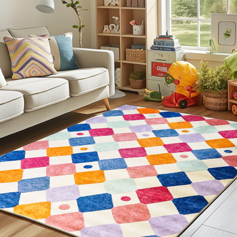 Colorful Diamond for Kids Washable Non-slip Rug Berries on Cream, Rectangle 6' x 9', Berries on Cream