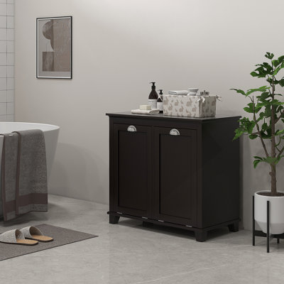 Dual Tilt out Laundry Hamper Cabinet, Bathroom Storage Cabinet with 2-Compartment Hamper, Modern