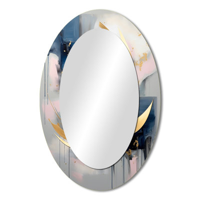 Golden Blue Abstract Whirls Of Serenity I - Gold Oval Wall Mirror Decor