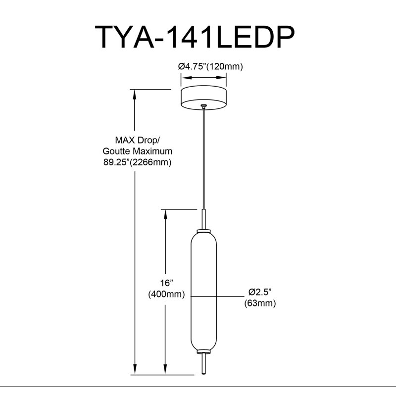 Luminaire suspendu Typha - 10 W - Verre opale blanc, Noir mat