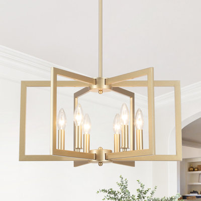 6 - Light Candle-Style Geometric Square / Rectangle Chandeliers, Pendant Light Fixture Over Table Geometric Farmhouse Chandeliers for Bedroom,Living Room,Foyer,Entryway,Hallway