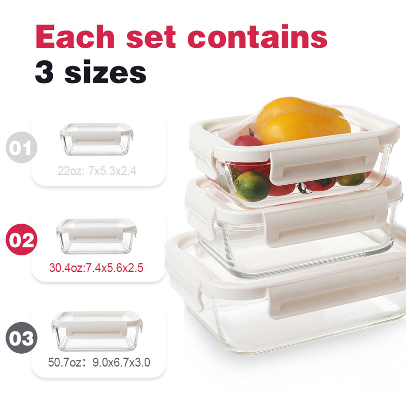 Patternsin Food Storage Container Set Silicone Flexi Lid, White