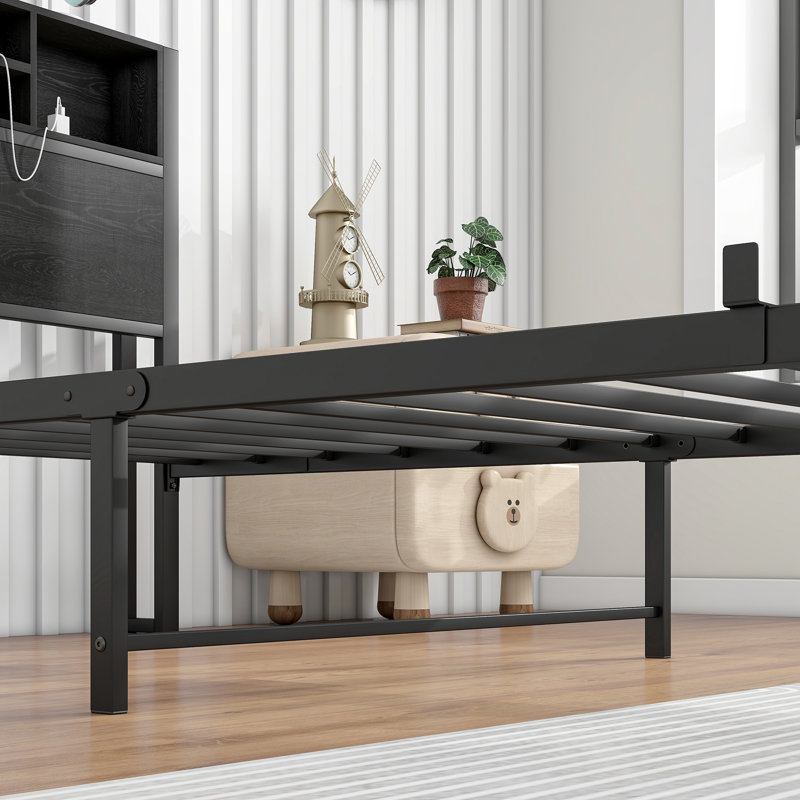 Bed Frame with Storage Headboard, Twin, Black