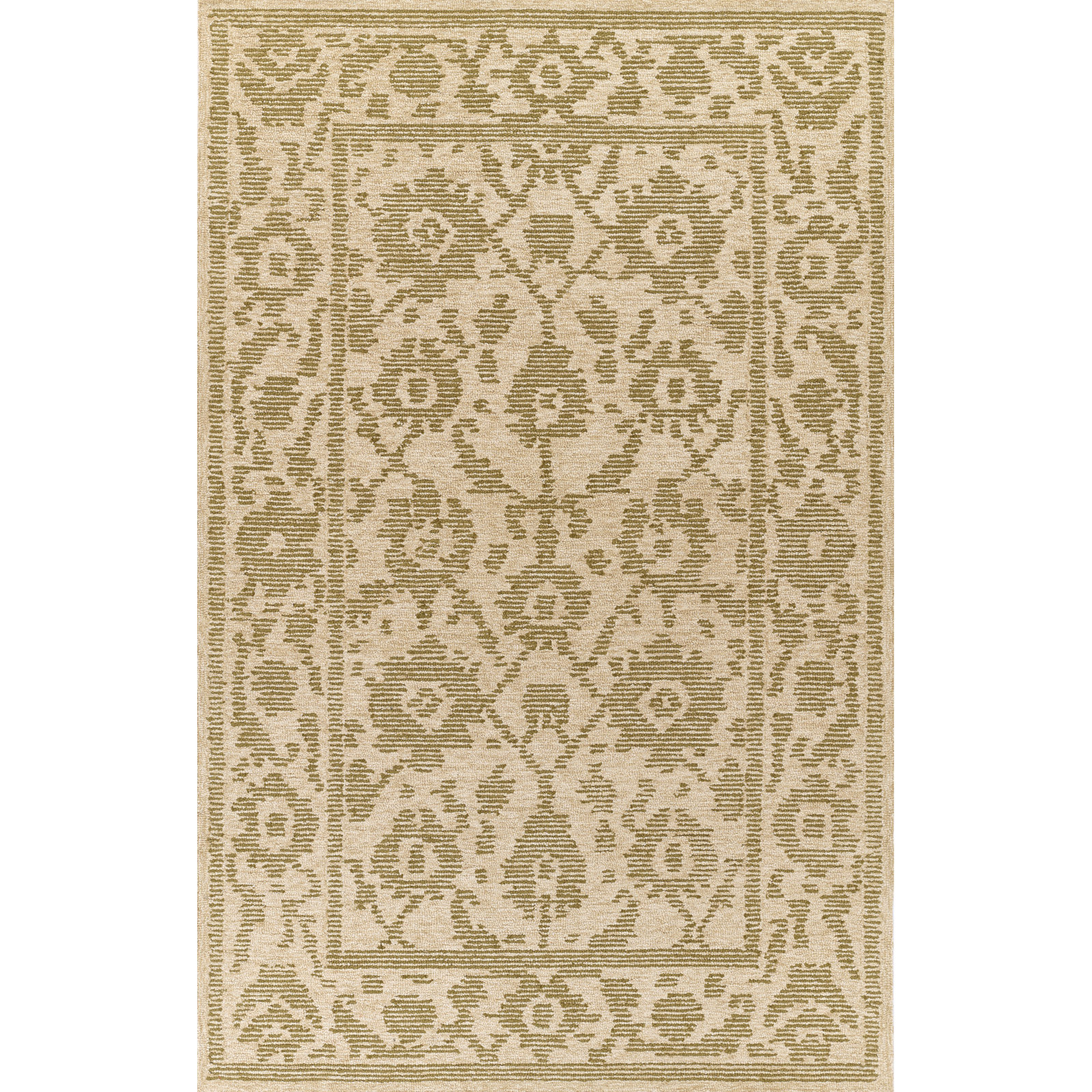 Pepperdine Hand Tufted Wool Traditional Green Area Rug 5' X 8', 2' X 3'