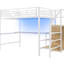 Lit mezzanine en métal blanc avec bureau intégré, escalier de rangement, garde-robe et éclairage à DEL coloré, structure solide pour lit de stabilité, garde-robe, 7 couleurs DEL, appartements