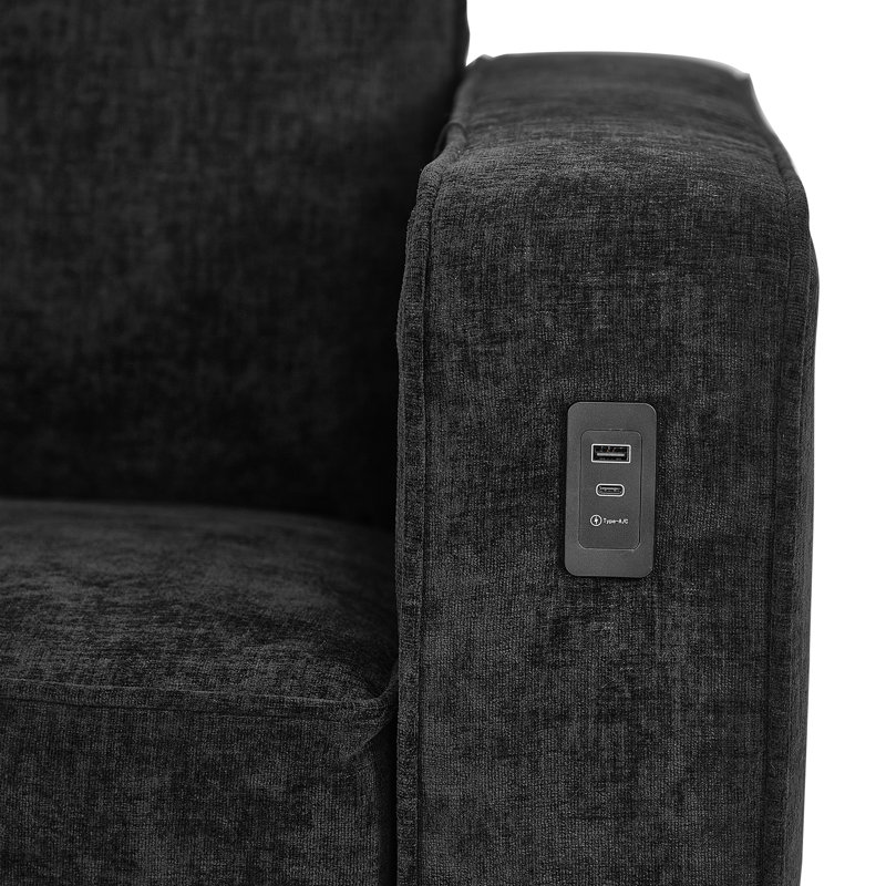 Canapé confortable de 82,6 po Besharat avec USB, canapé-lit moderne pour salon et appartement, Noir 100% chenille
