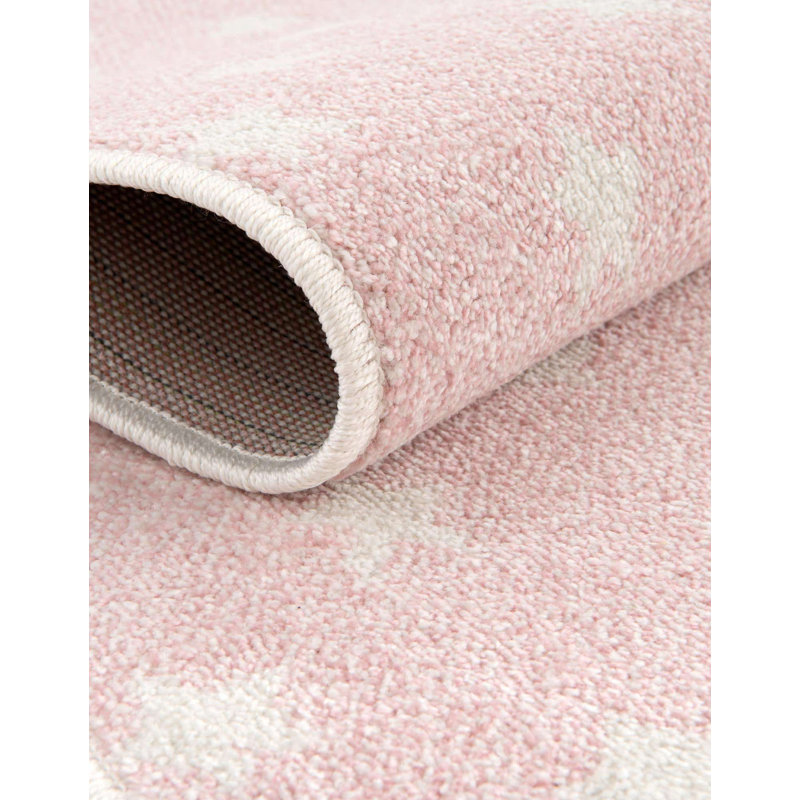 Pink and Ivory Rectangular Kids' Star Pattern Rug