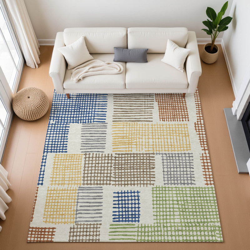 Premium Machine Washable Pinkston Geometric Rug, Rectangle 5' x 7'6"