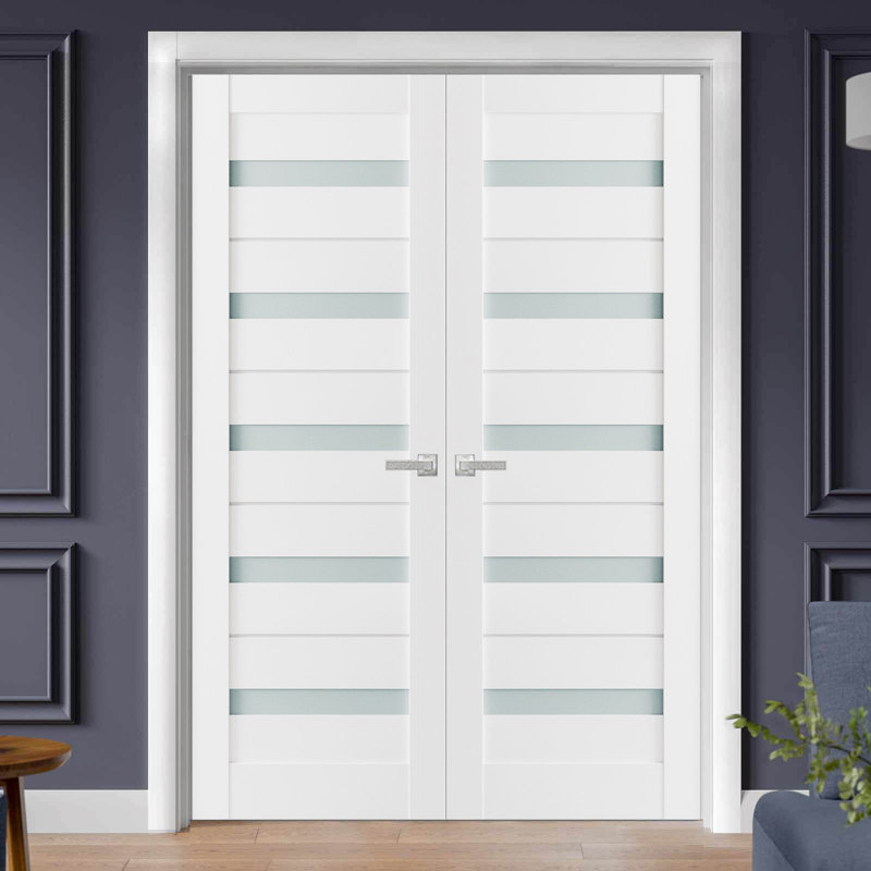 Portes françaises en bois givré Quadro, Blanc, 84 po x 84 po