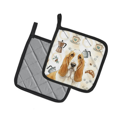 Paire de porte-casseroles citron et blanc Basset Hound
