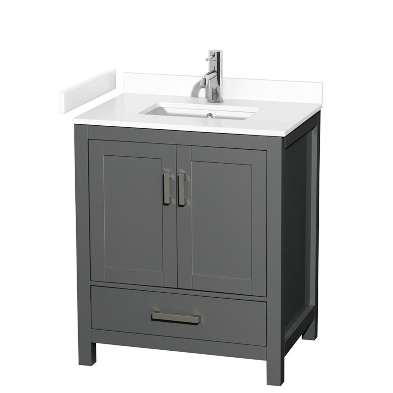 Sheffield 30" No Mirror Bathroom Vanity Set, White Cultured Marble, Dark Gray, 36"