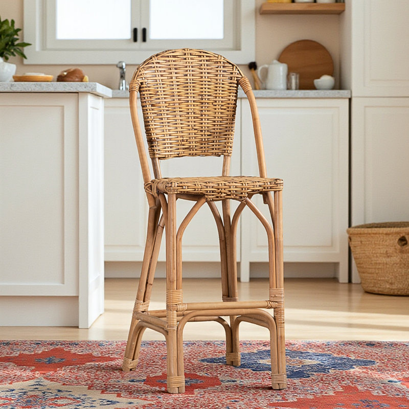 Drayven Natural Rattan Bar Stool, Modern-Bohemian