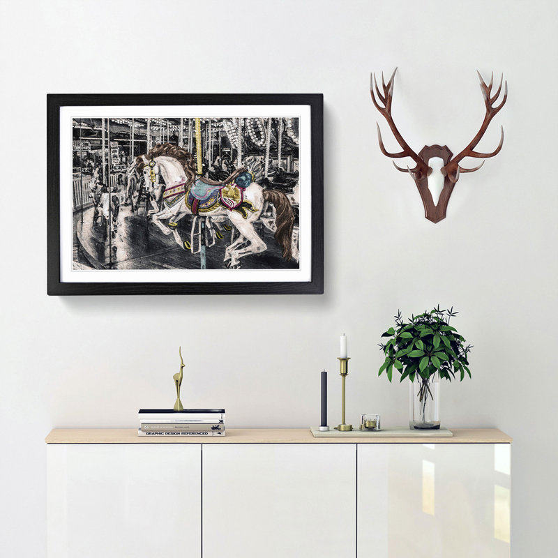 Carousel Horse - Picture Frame Graphic Art Print, Black Framed, 27cm H x 36cm W x 2cm D