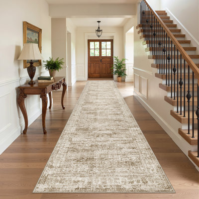 Non-Slip Washable Stain Resistant Area Rug For Living Room Bedroom Dining Room - Brown 2'X12'