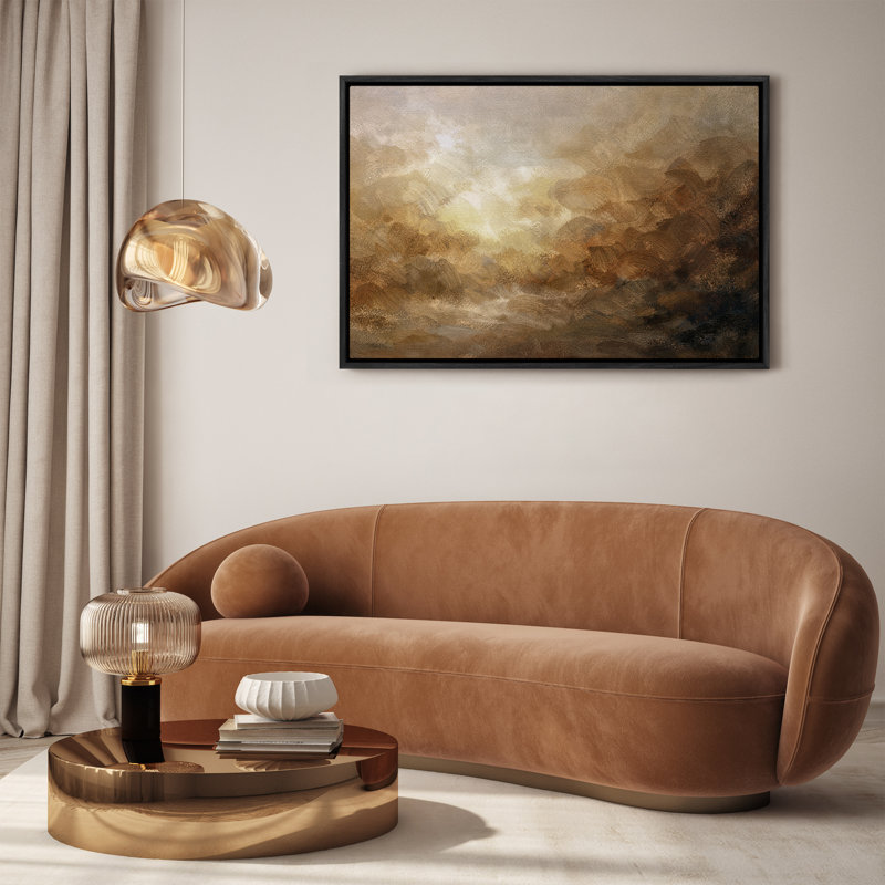 «Abstract Earth Tone Landscape with Radiant Light», reproduction d'art encadrée, H 16 po x l 24 po, Noir