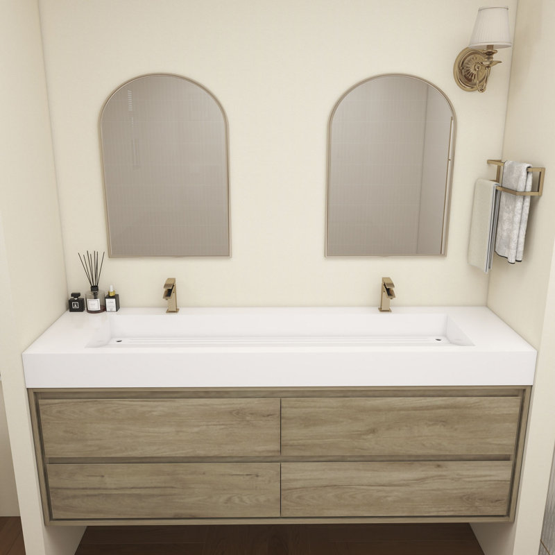 Base de meuble-lavabo Victoria seulement, Blanc / Chêne