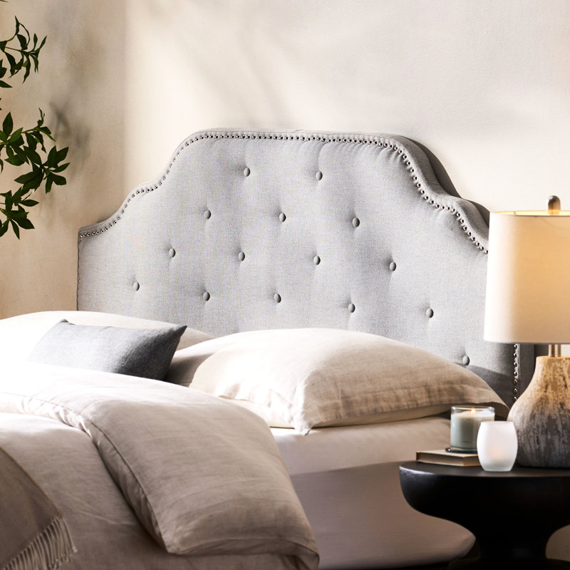 Tête de lit à boutons en gris - grand lit et double taille pour chambre à coucher contemporaine Charisma