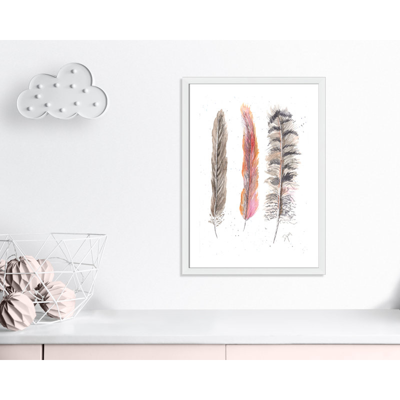 Art juvénile, plumes de plumes II, H 36,5 po x l 26,5 po x P 0,6 po, Cadre blanc