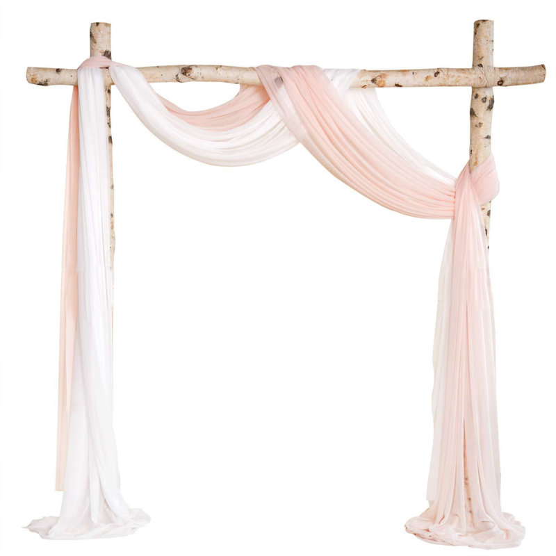Sheer Voile Arch Drapes for Wedding Ceremony Backdrops (2-Piece Set) – Soft Flowing Panels for Event Décor, Pink/White