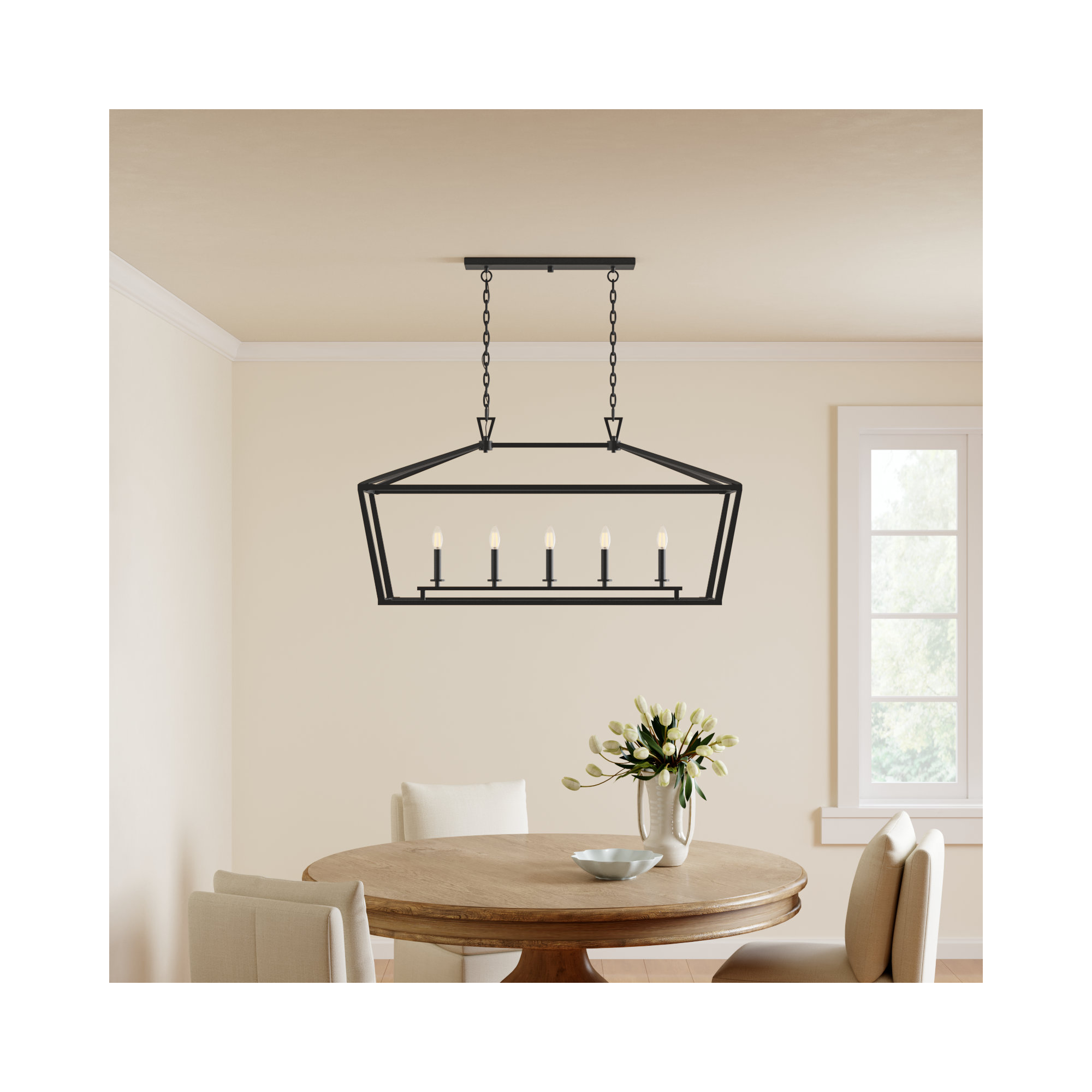 Hastings 5 Light Dimmable Pendant, 23.5" H x 44" W x 16" D, Matte Black
