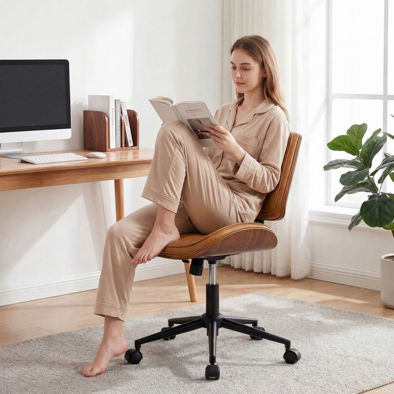 Adjustable Height Drafting Stool with Footring Wheels, Camel