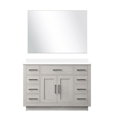 Meuble-lavabo simple en chêne blanc 48 po L 22 po, avec comptoir en quartz, 43 miroirs et fermeture en douceur de la largeur de la structure en chêne, l 24 po x H
