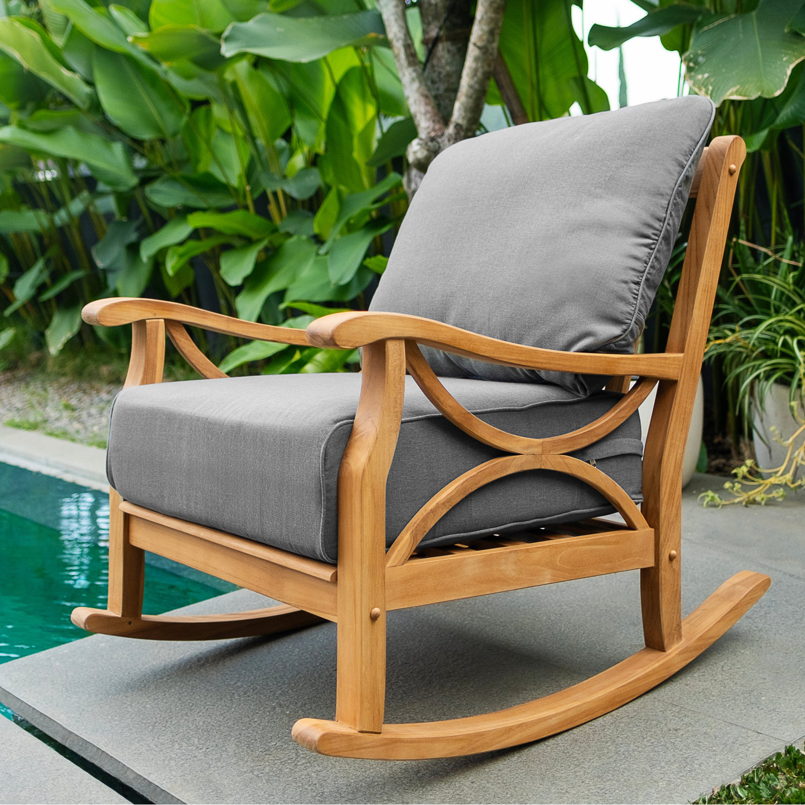 Brunswick Teak Patio Rocking Chair, Gray