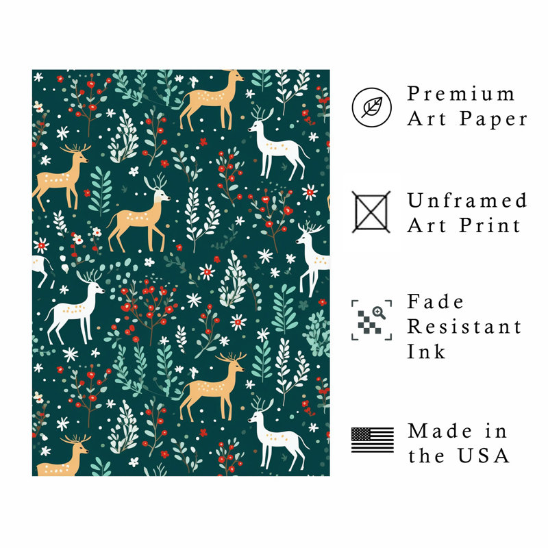 «Holiday Christmas Reindeer II», reproduction d'art moderne sans cadre, H 7 po x l 5 po