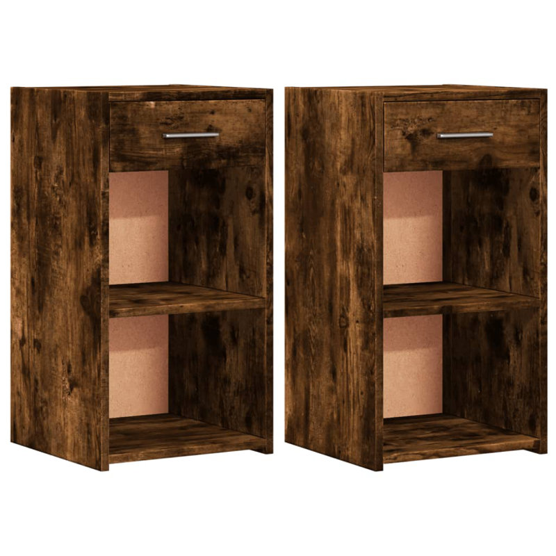 35cm W Manufactured Wood Bedside Table, Smoked Oak, Set of 2