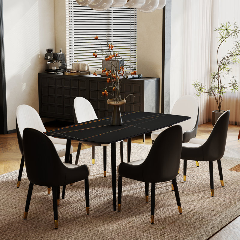 6 - Person Sintered Stone Top Four-leg Dining Set, Black
