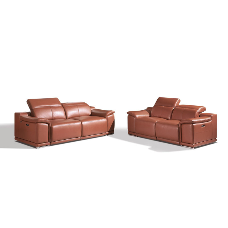 Ensemble de salon inclinable en cuir italien 2 pièces Kingswood, Cuir véritable brun clair