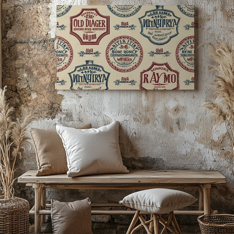Toile, une conception de papier peint rétro déplie un collage complexe d'étiquettes d'art mural mettant en valeur le vieux rhum de Digger