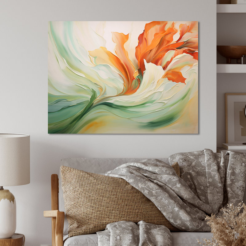 Green Flowing Petals - Reproduction botanique abstraite sur métal, H 12 po x l 20 po