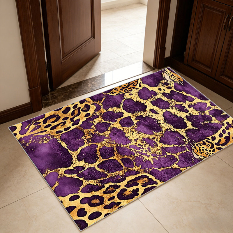 Leopard Print Purple Gold carpet-easy to clean, machine-washable, soft and comfortable; suitable for door mats, kitchens, living rooms, bedrooms, corridors, and laundry areas. Easy to clean, durable carpet for home decoration.