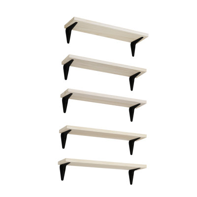 17" X 4.5" Floating Wall Bookshelves, Real Wooden Shelves, Hanging Shelves For Wall, Decorative Shelves For Living Room And Office Supplies, Farmhouse & Rustic Decor, Home Organization, Gray, 5 Pcs